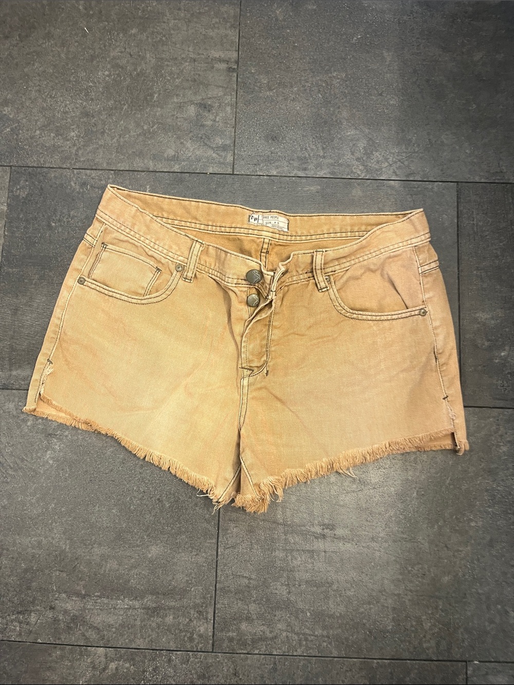 Free People Washed Tan Frayed Denim Shorts